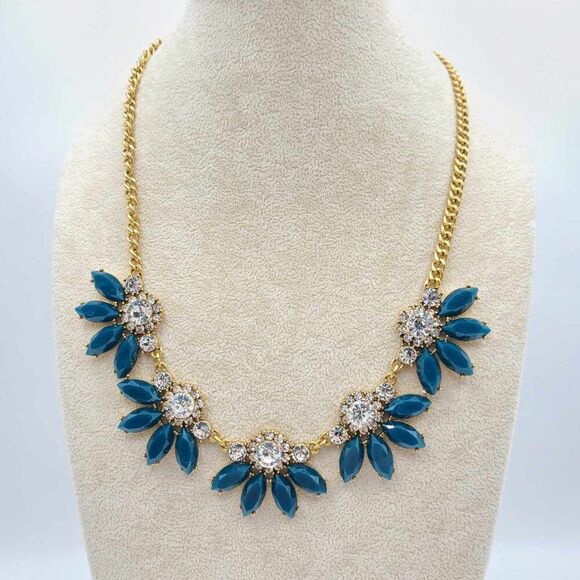 J Crew Teal Resin Clear Crystal Statement Necklace NEW!  NWOT! - Picture 7 of 9